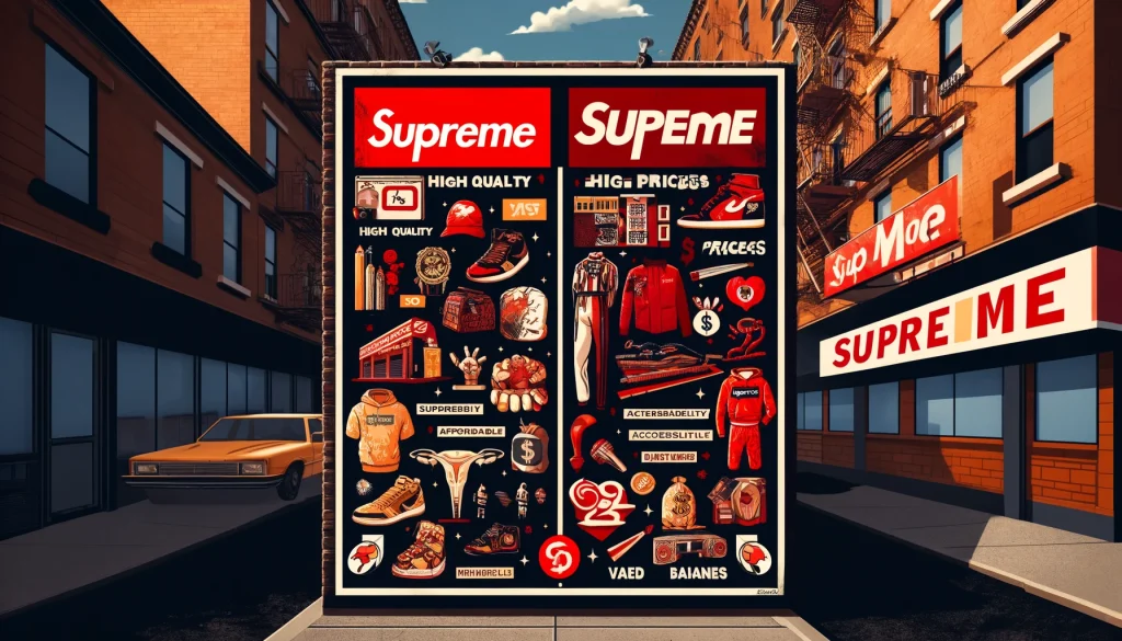 Image highlighting the pros and cons of Supreme and Superme streetwear brands with an urban graffiti background